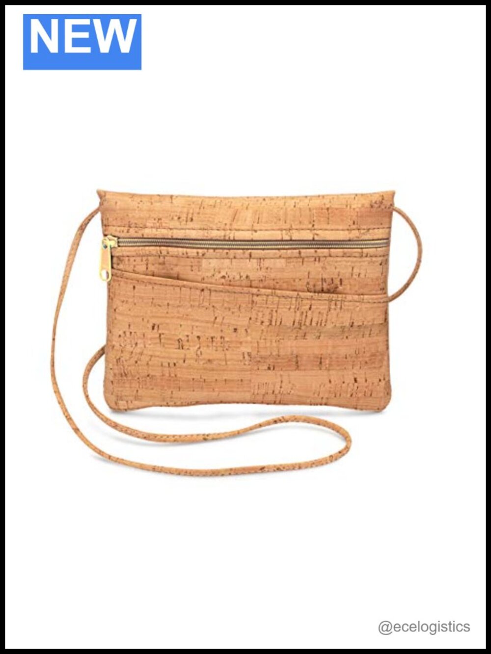 Handmade Cork Crossbody Bag with Adjustable Strap and Zipper